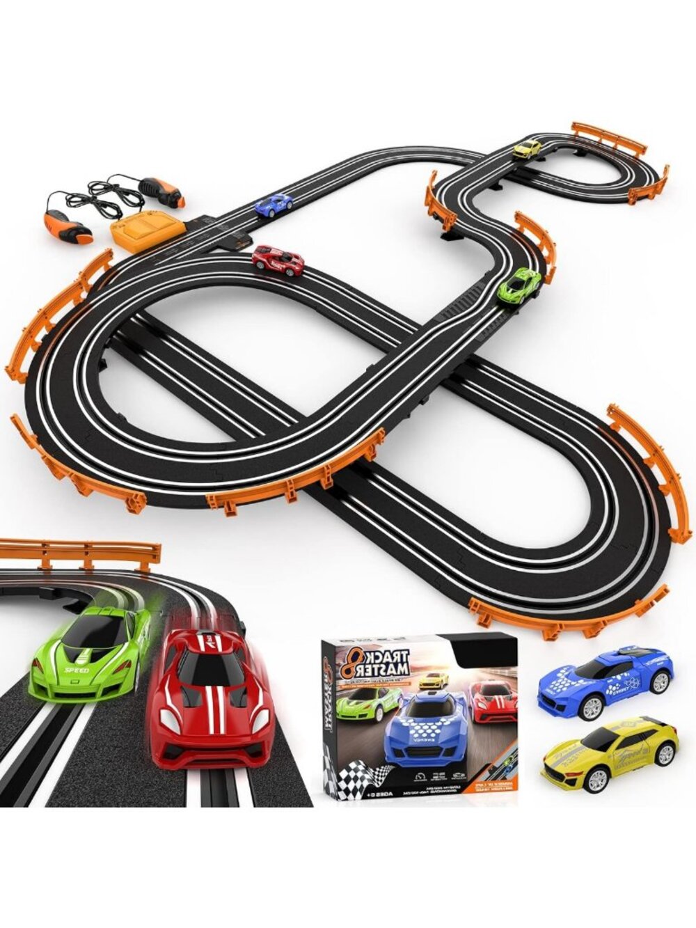 High-Speed Slot Car Race Track Set with 4 Cars, Dual Racing Game for Kids 6-12